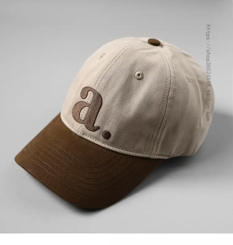 Peaked Cap with Red 'a' Embroidery White Red