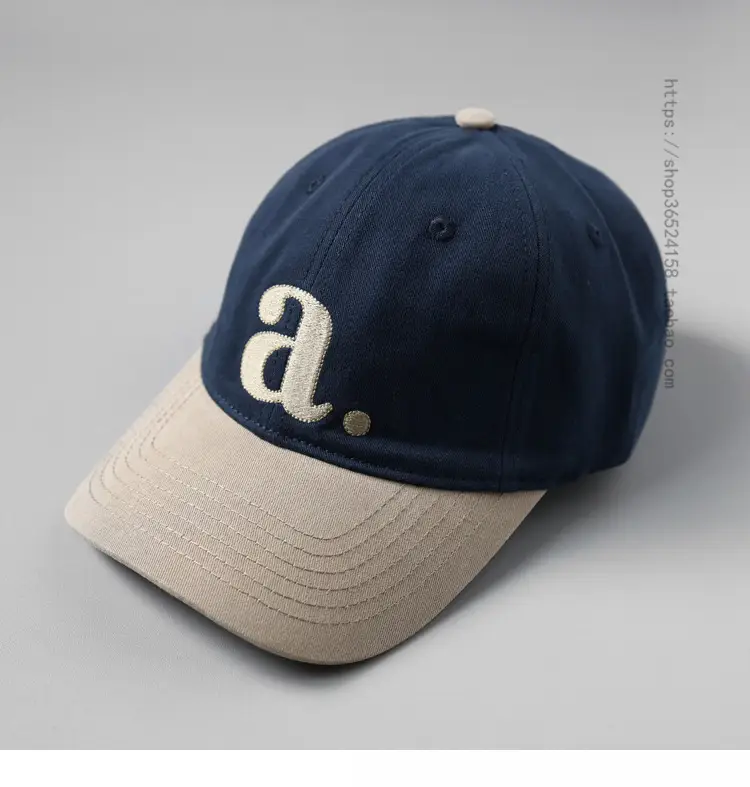 Peaked Cap with Red 'a' Embroidery White Red
