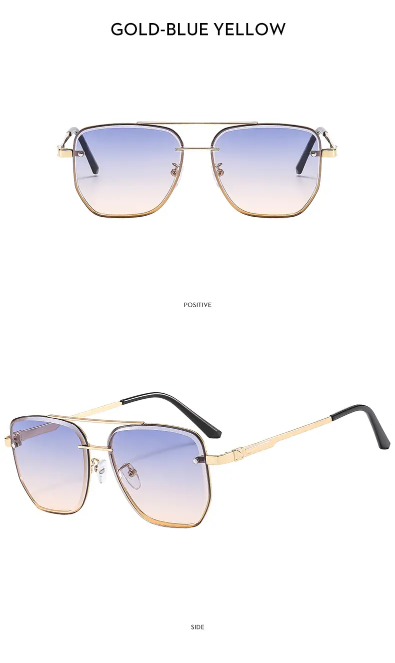 Men Square Metal Sunglasses Brown Gradient Driving Sun Protection β feature 16