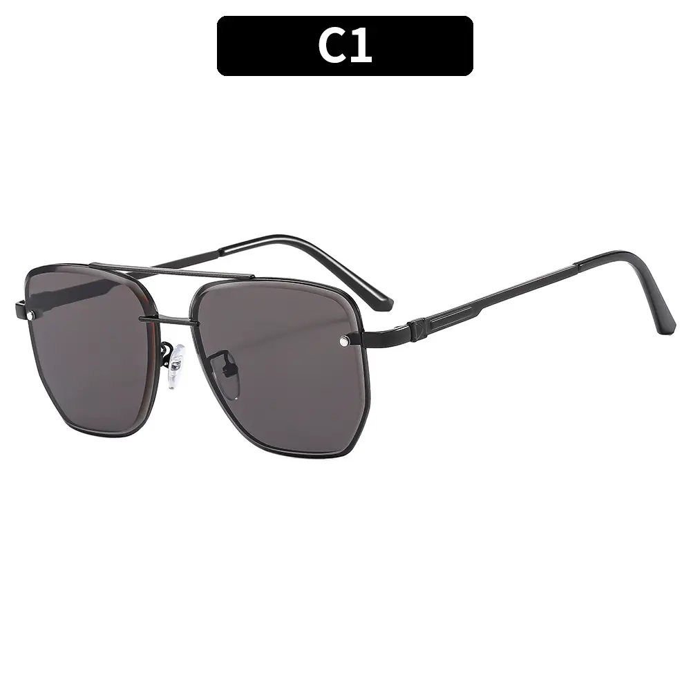 Men Square Metal Sunglasses Brown Gradient Driving Sun Protection