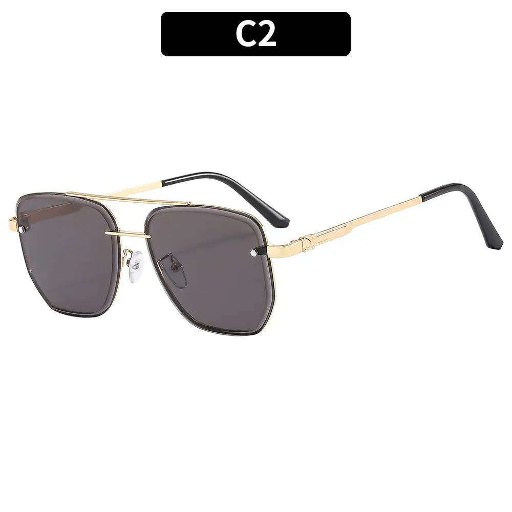 Men Square Metal Sunglasses Brown Gradient Driving Sun Protection - Image 2