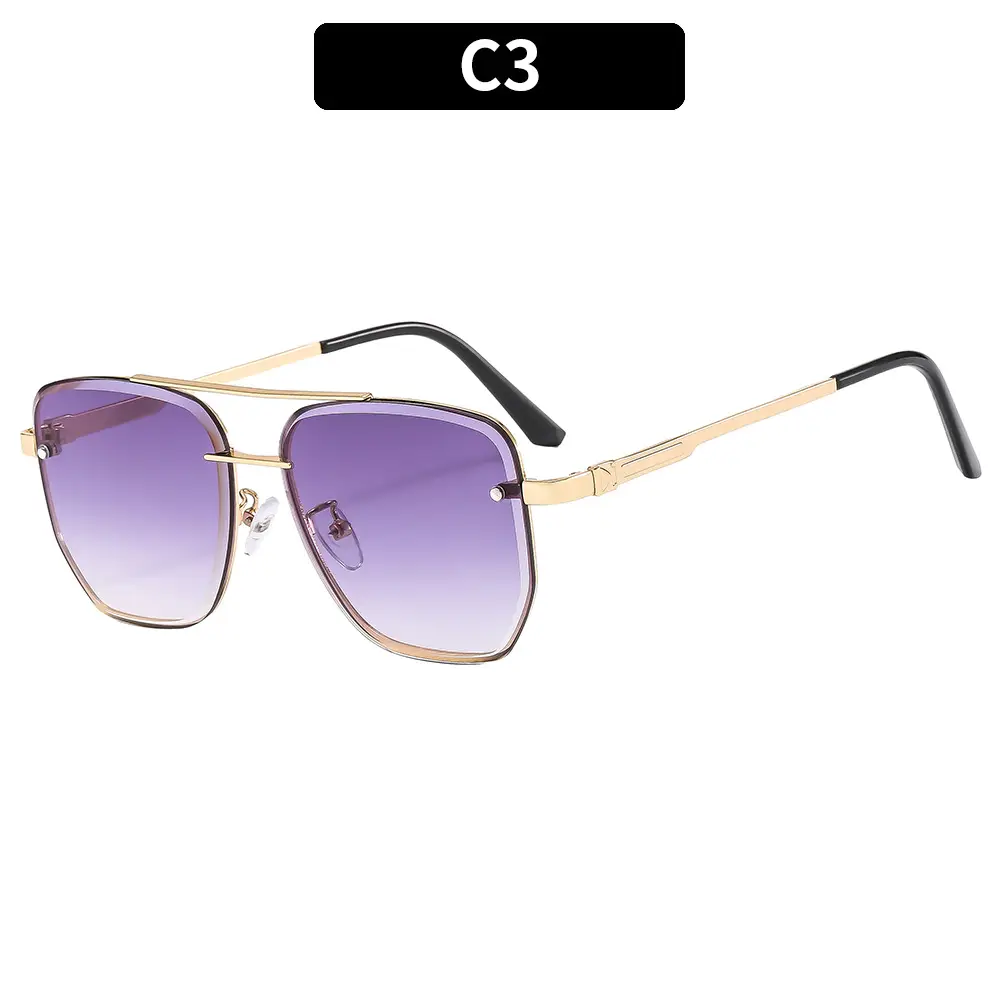 Men Square Metal Sunglasses Brown Gradient Driving Sun Protection - Image 3