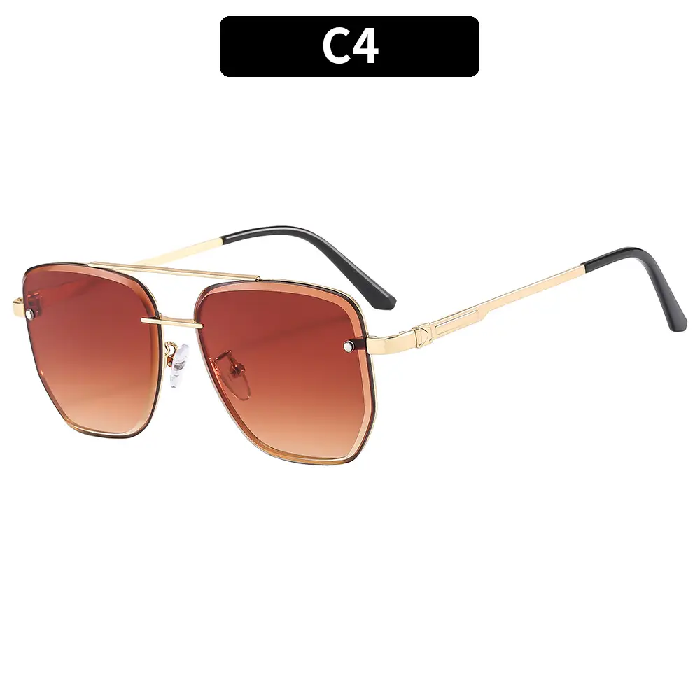Men Square Metal Sunglasses Brown Gradient Driving Sun Protection - Image 4