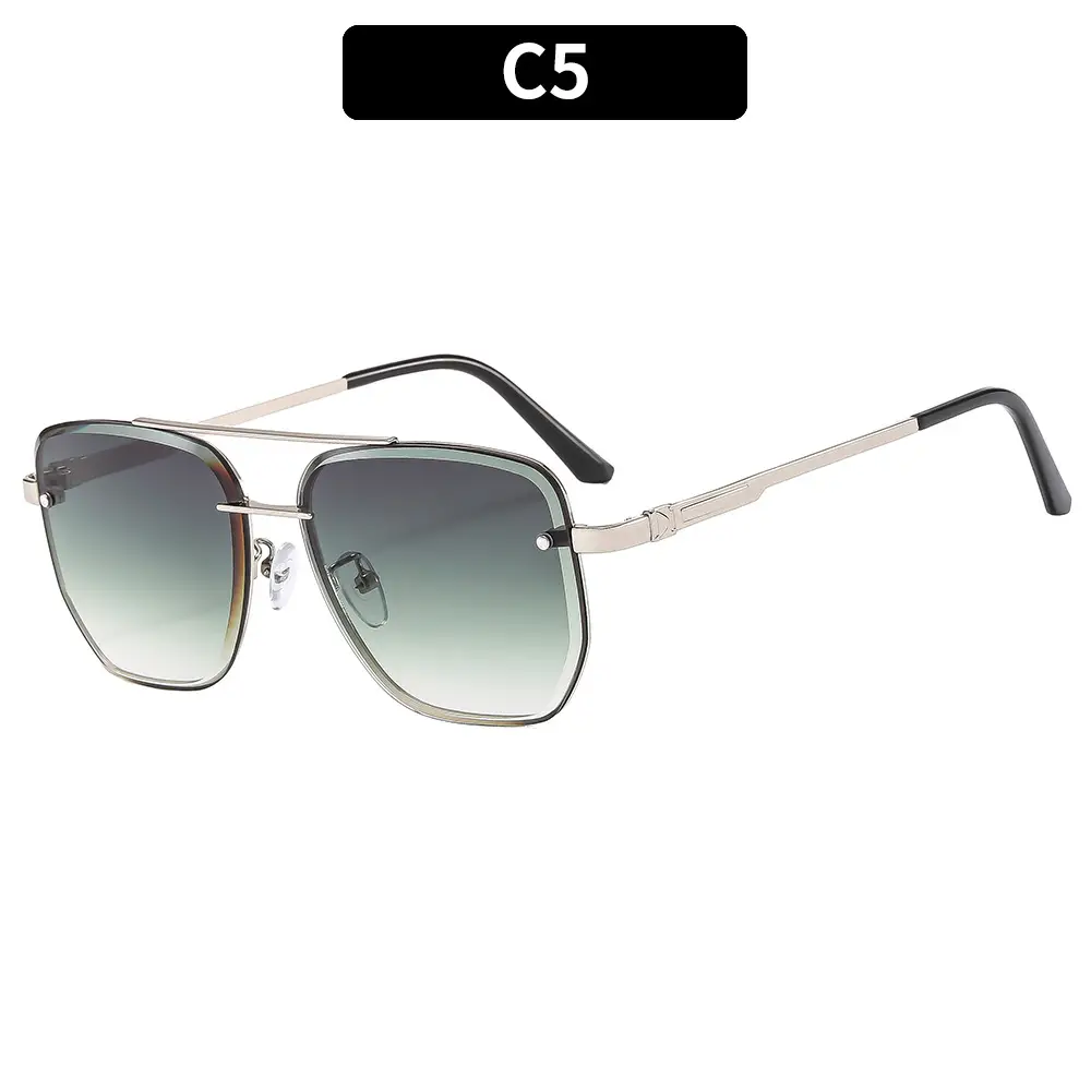 Men Square Metal Sunglasses Brown Gradient Driving Sun Protection - Image 5