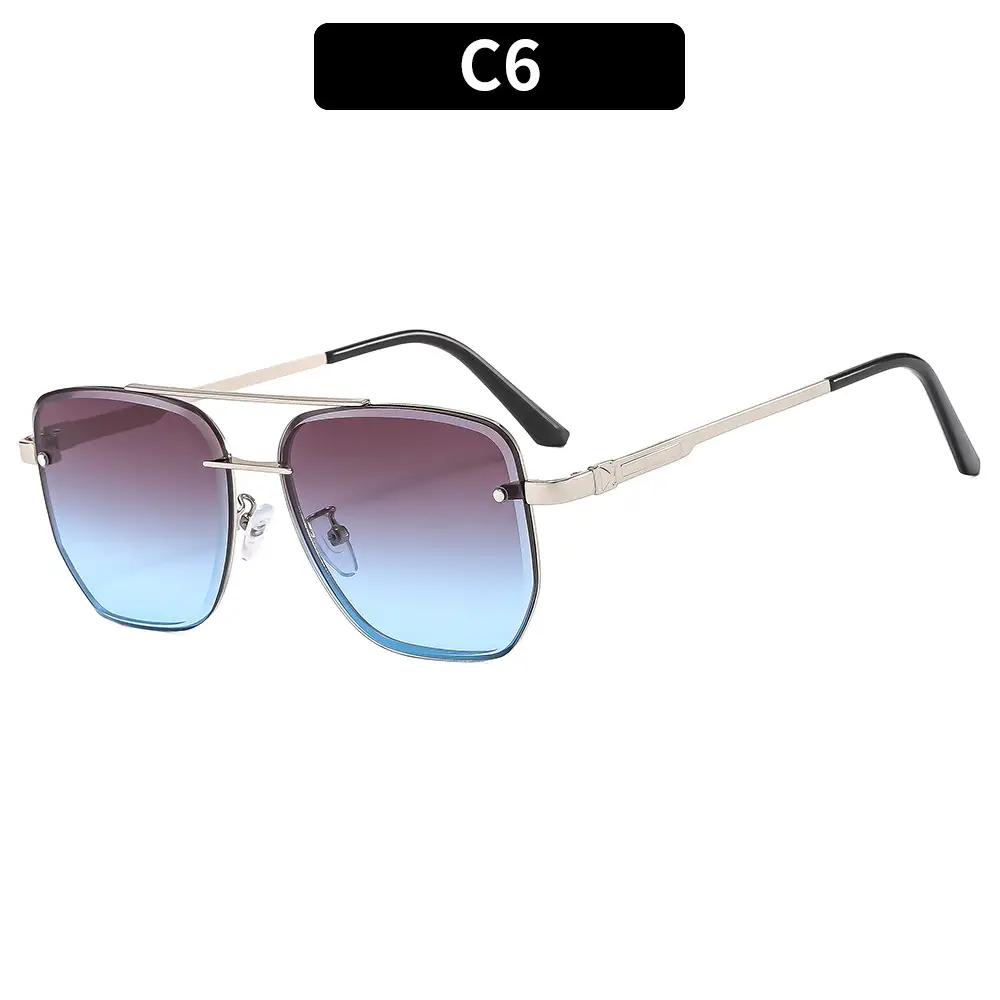 Men Square Metal Sunglasses Brown Gradient Driving Sun Protection - Image 6