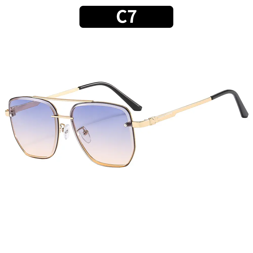Men Square Metal Sunglasses Brown Gradient Driving Sun Protection - Image 7