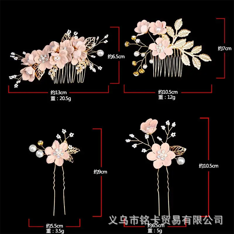 Golden Leaf Hair Comb with Blue Floral Design for Weddings — feature 1
