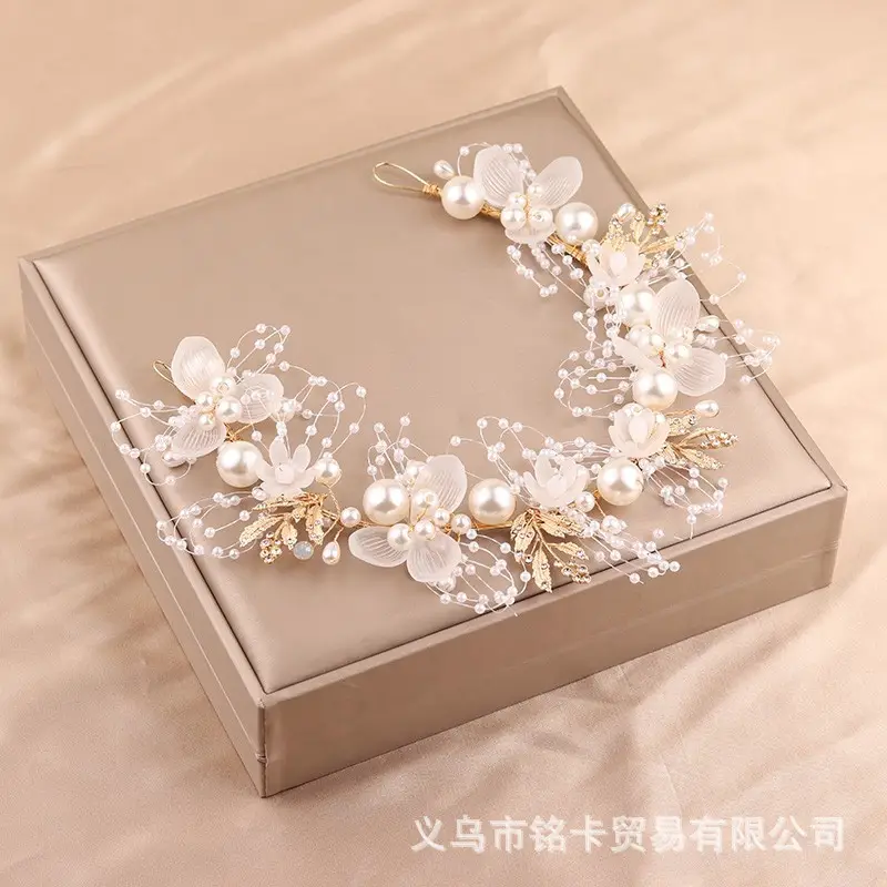 Golden Leaf Hair Comb with Blue Floral Design for Weddings — feature 10