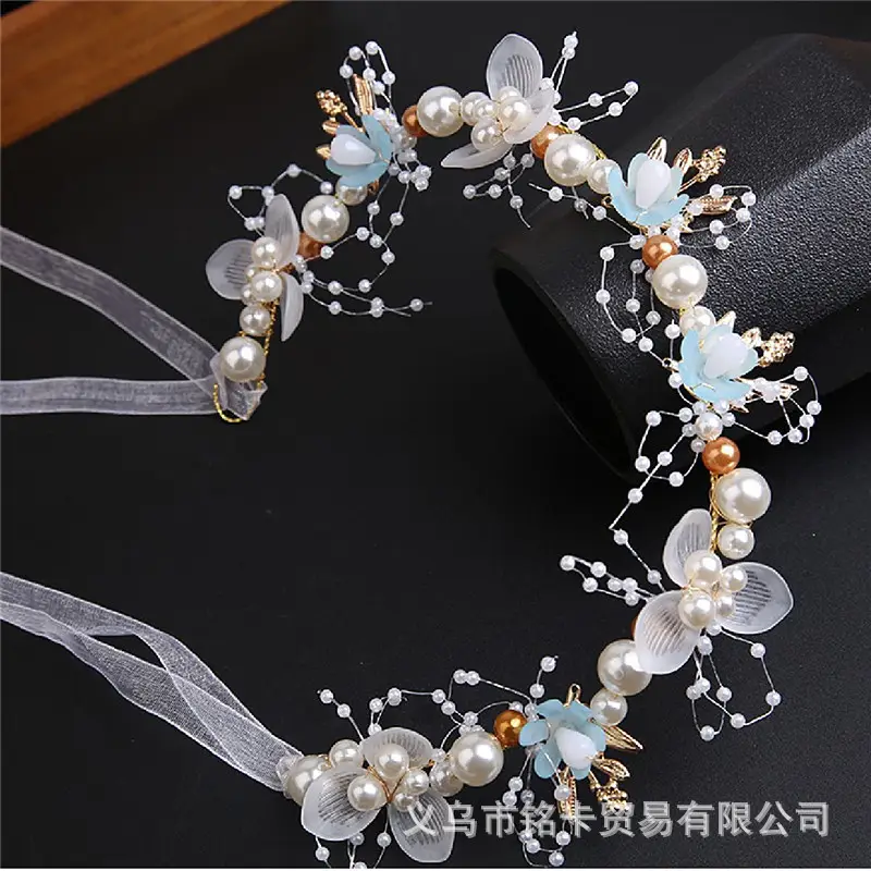 Golden Leaf Hair Comb with Blue Floral Design for Weddings — feature 9