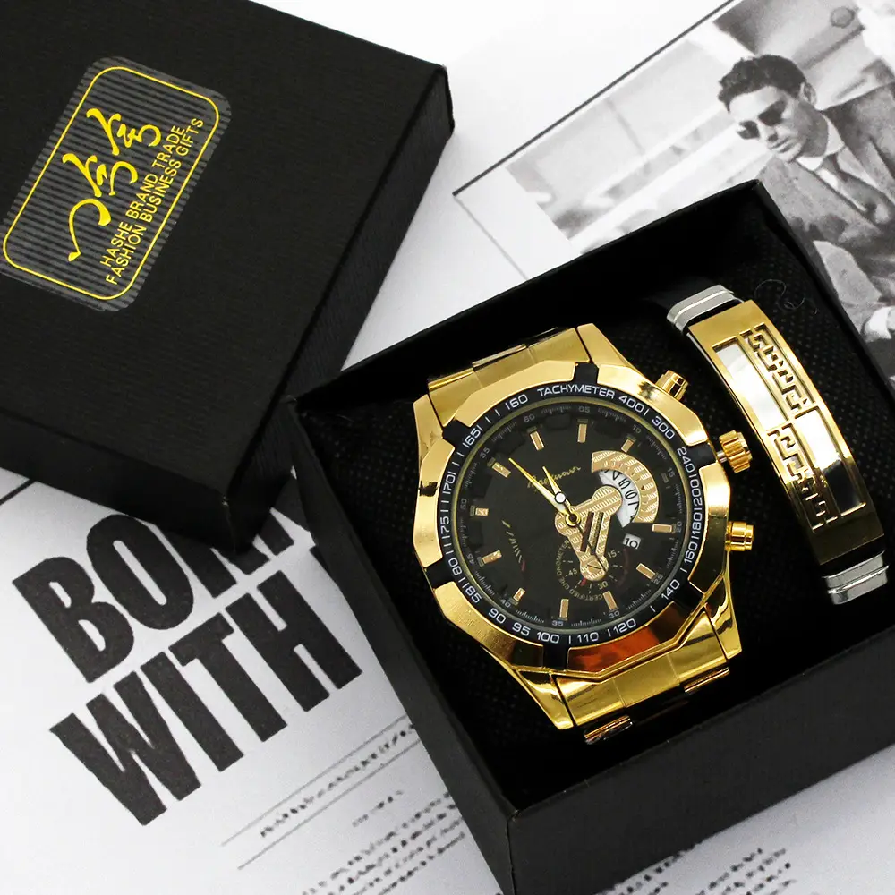 Luxury Men's Gold Wrist Watch Set Large Dial Non-Mechanical — feature 8