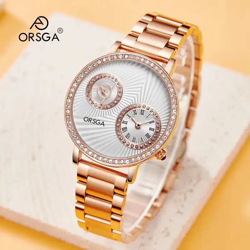 Oshica Women's Quartz Watch with Diamond Dial & Brown Strap - Image 17