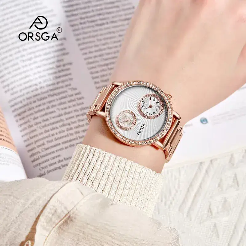 Oshica Women's Quartz Watch with Diamond Dial & Brown Strap - Image 18