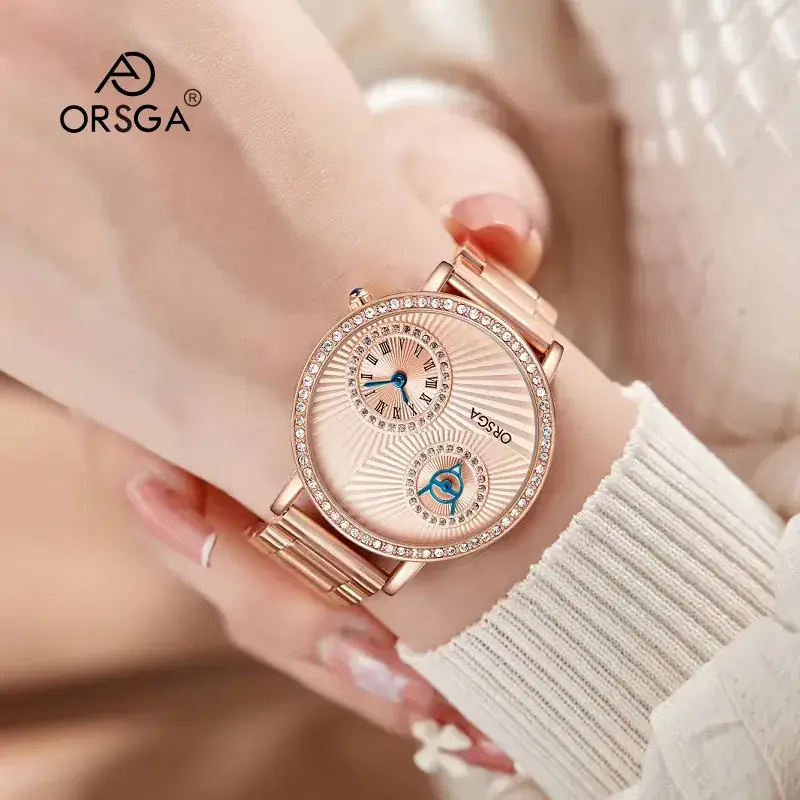 Oshica Women's Quartz Watch with Diamond Dial & Brown Strap - Image 19