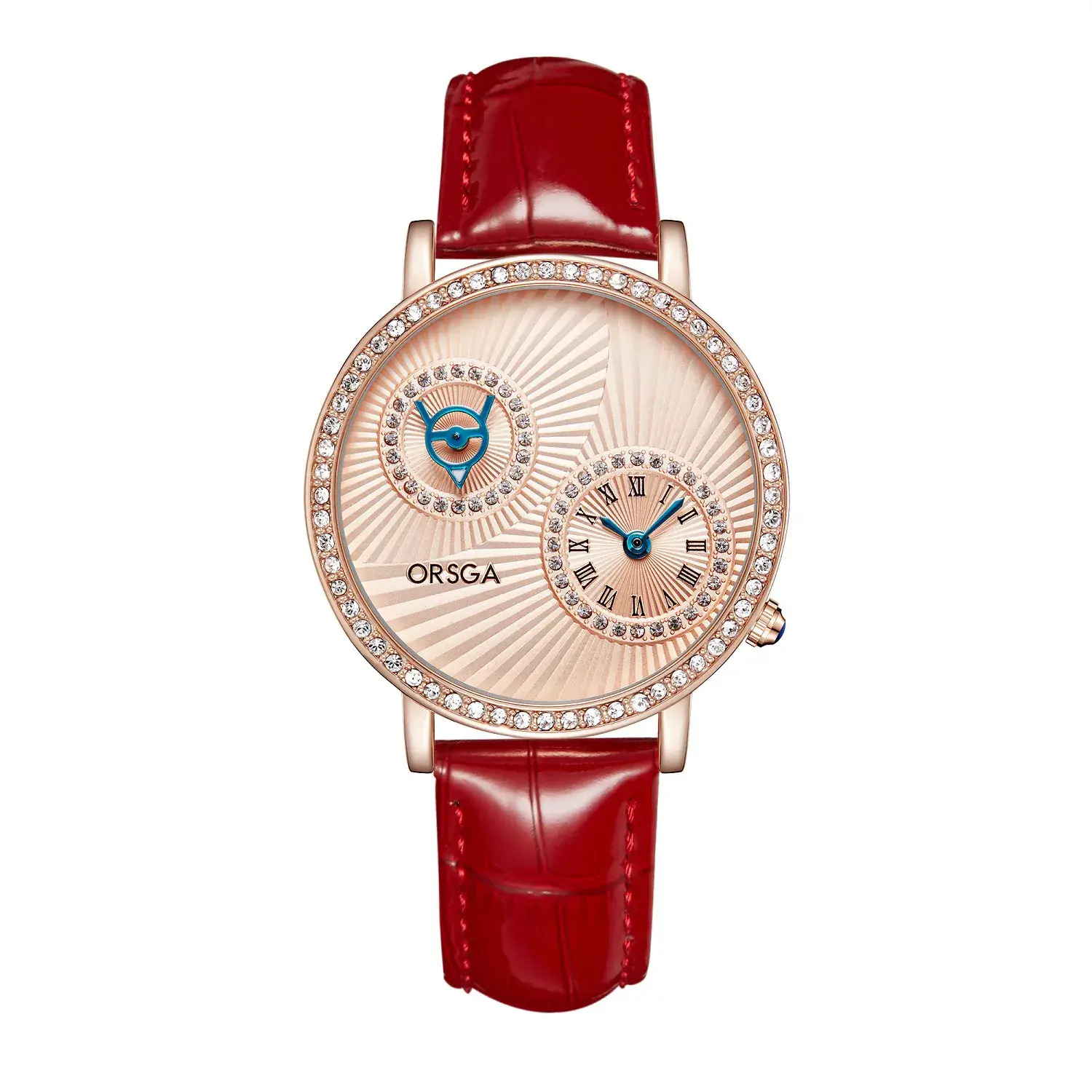 Oshica Women's Quartz Watch with Diamond Dial & Brown Strap - Image 12