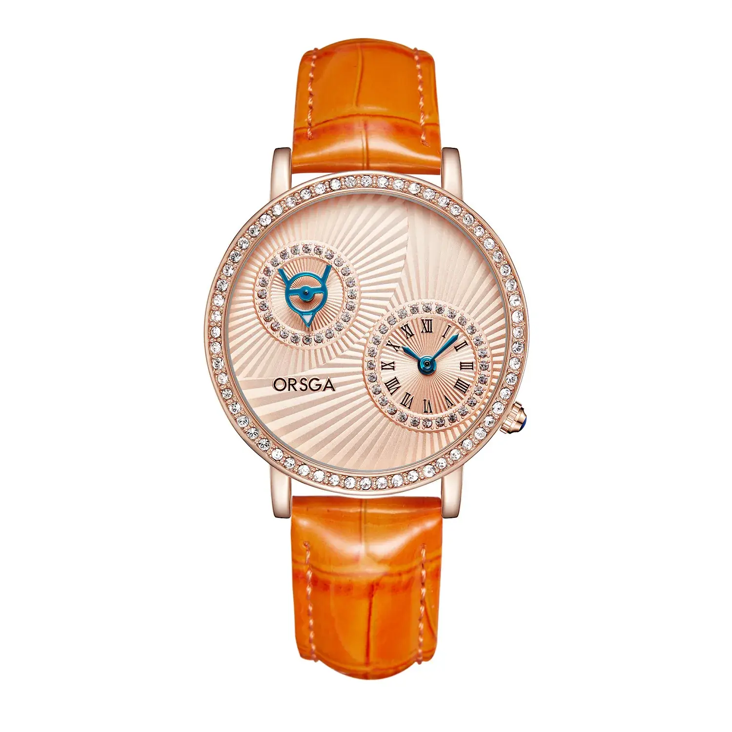 Oshica Women's Quartz Watch with Diamond Dial & Brown Strap - Image 16