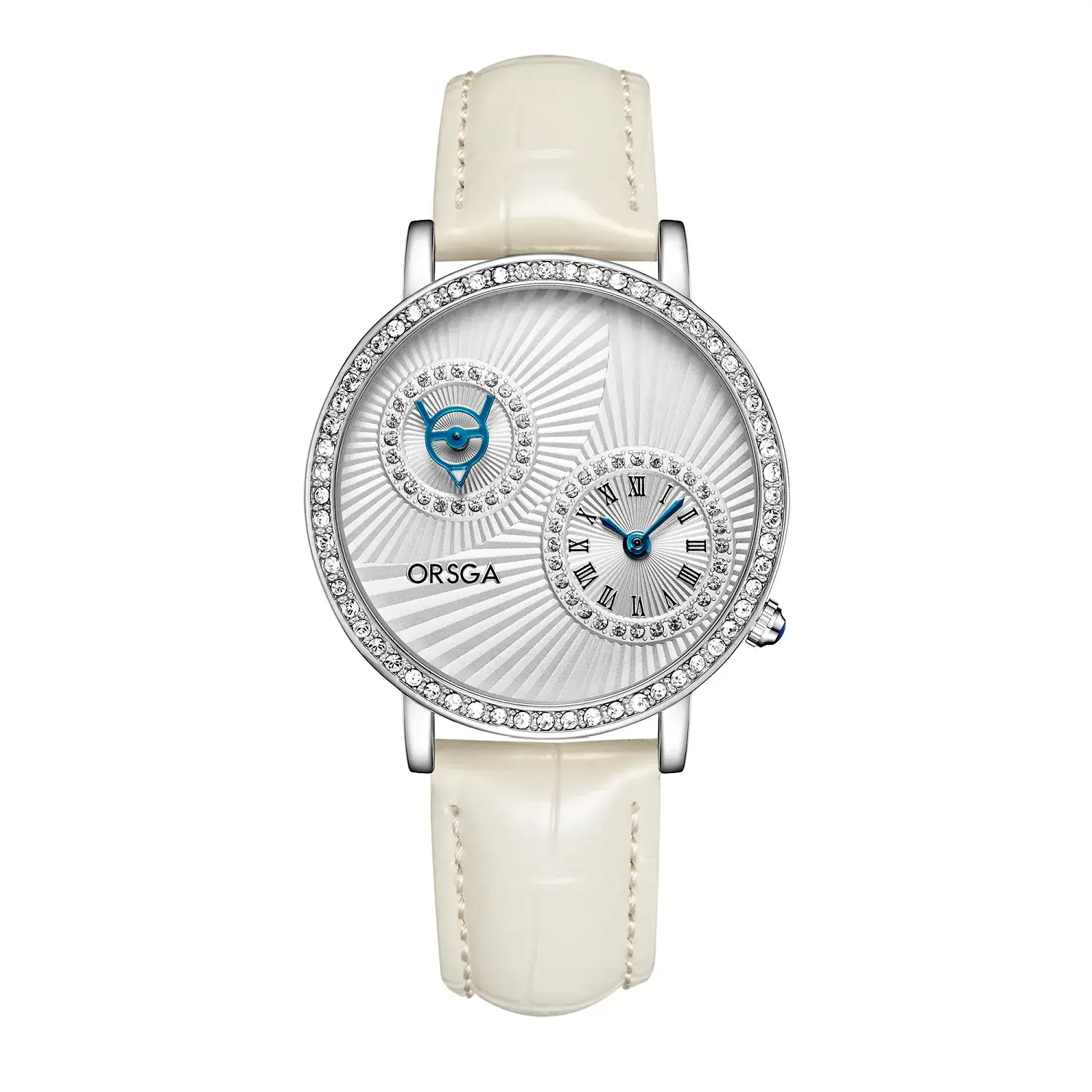Oshica Women's Quartz Watch with Diamond Dial & Brown Strap - Image 2