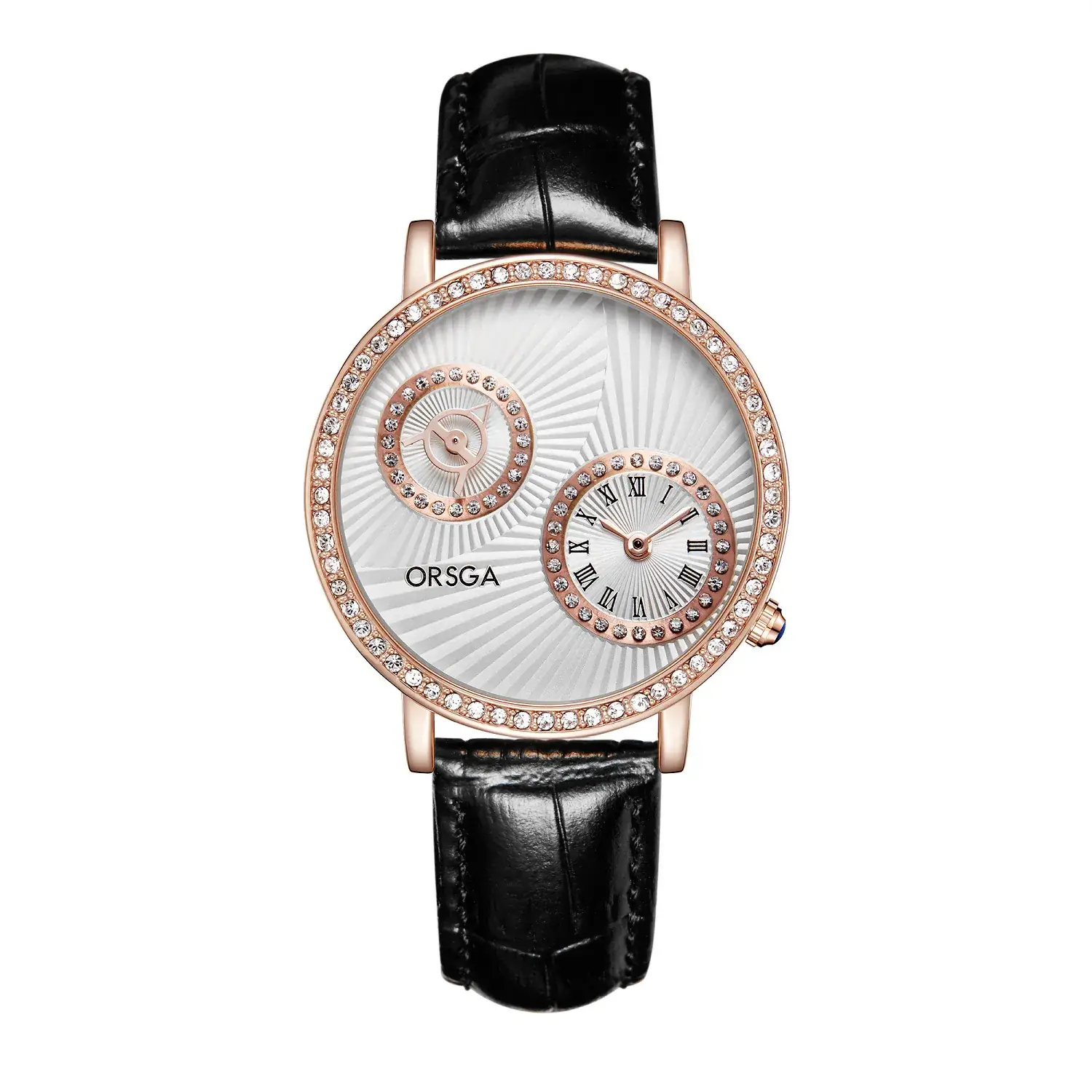 Oshica Women's Quartz Watch with Diamond Dial & Brown Strap - Image 7