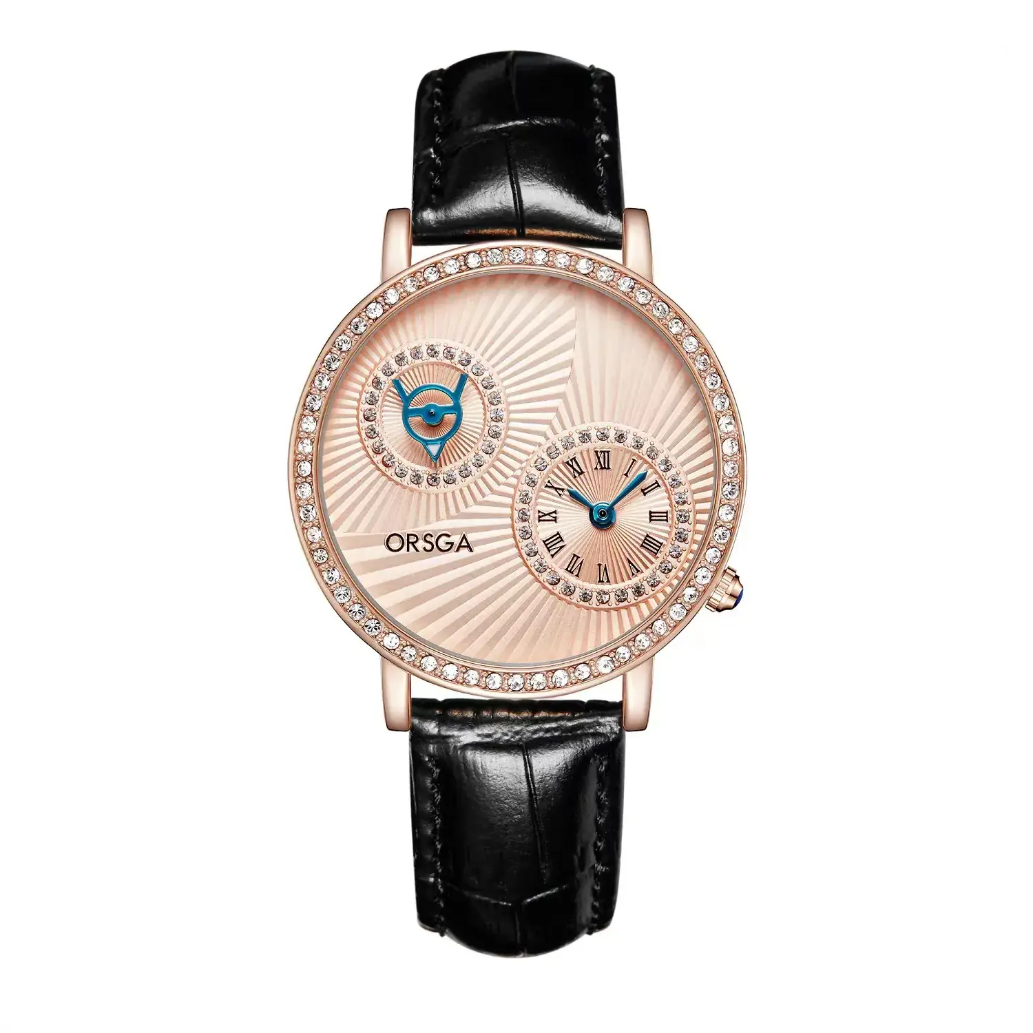 Oshica Women's Quartz Watch with Diamond Dial & Brown Strap - Image 8