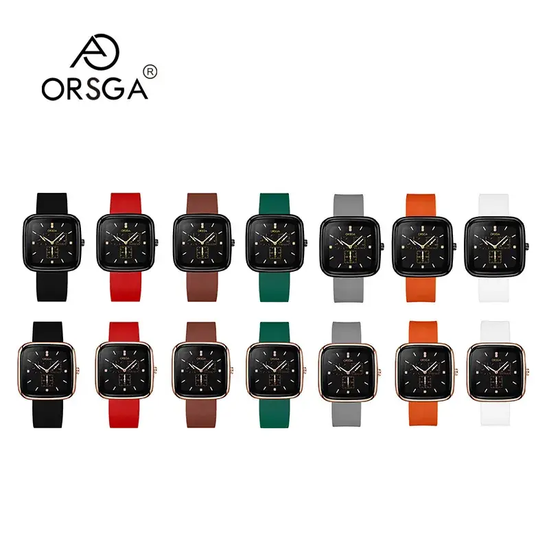 ORSGA Red Silicone Women's Watch with Square Face & Diamond Dial - Image 24