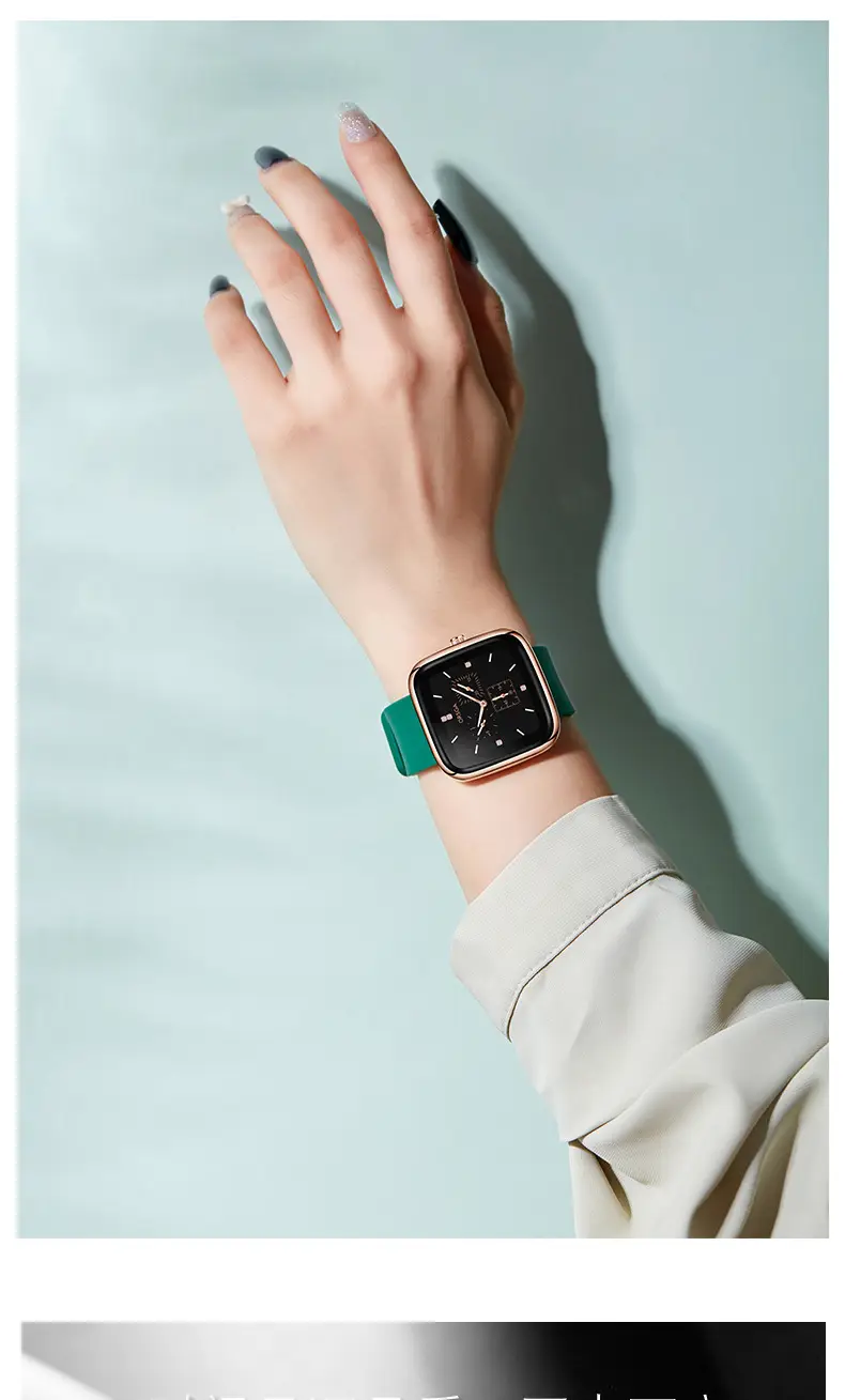 ORSGA Red Silicone Women's Watch with Square Face & Diamond Dial — feature 7