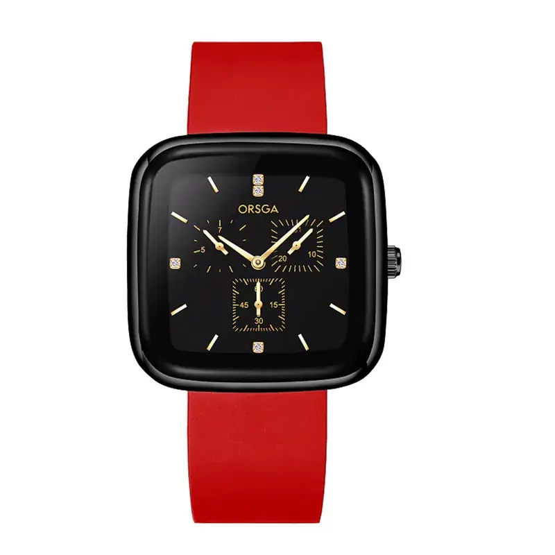 ORSGA Red Silicone Women's Watch with Square Face & Diamond Dial - Image 2