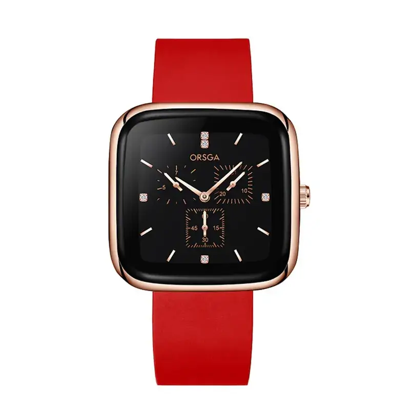 ORSGA Red Silicone Women's Watch with Square Face & Diamond Dial - Image 9