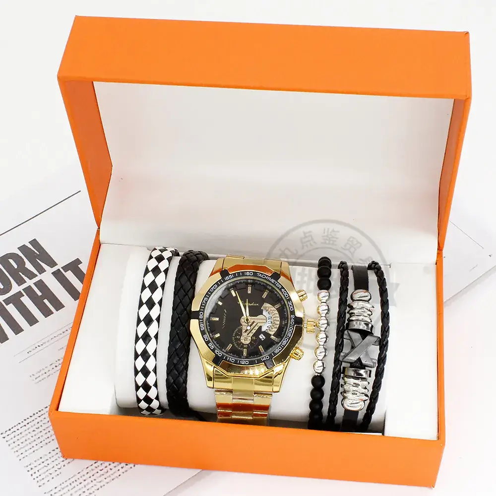 Men's Quartz Watch Set with Black & Gold Bracelet - Image 3