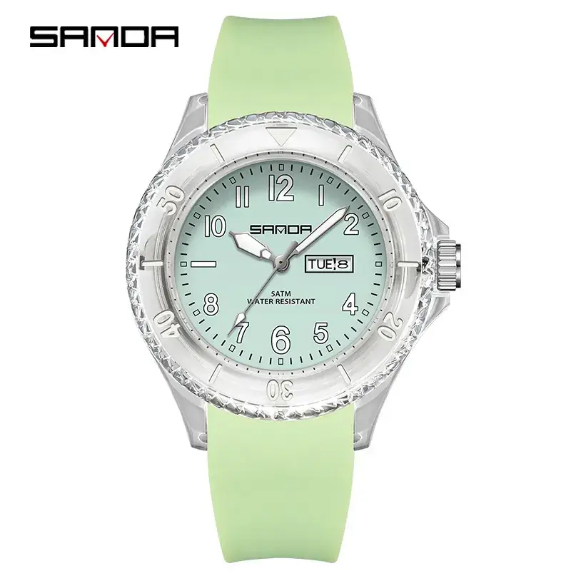 Sanda Transparent Quartz Watch with Water Resistant White Silicone Band - Image 12