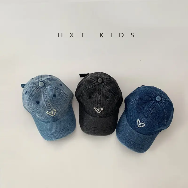Blue Denim Heart Embroidered Baseball Cap for Boys Girls - Image 5