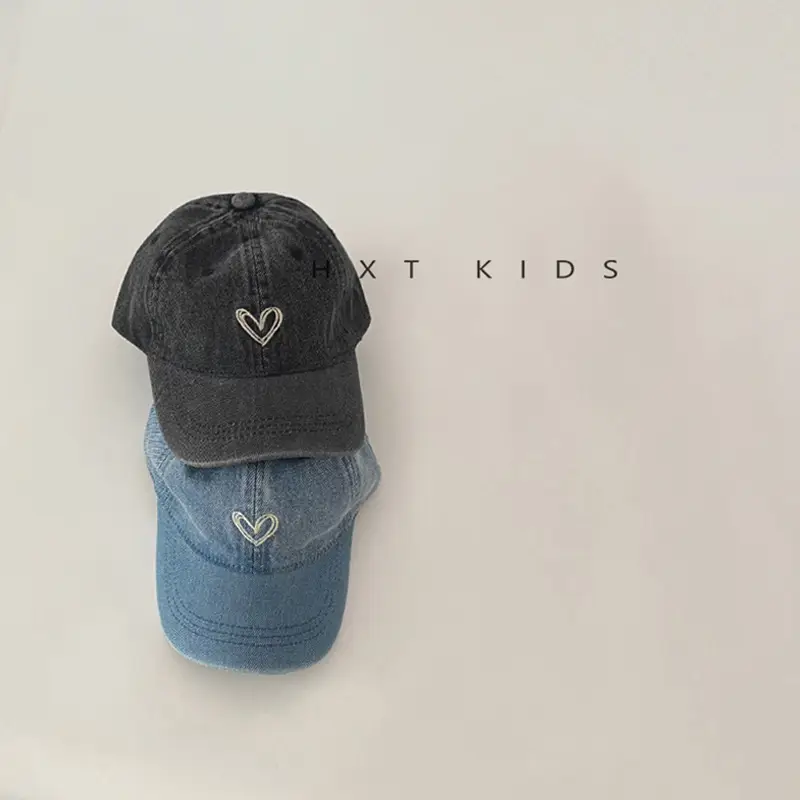 Blue Denim Heart Embroidered Baseball Cap for Boys Girls - Image 7