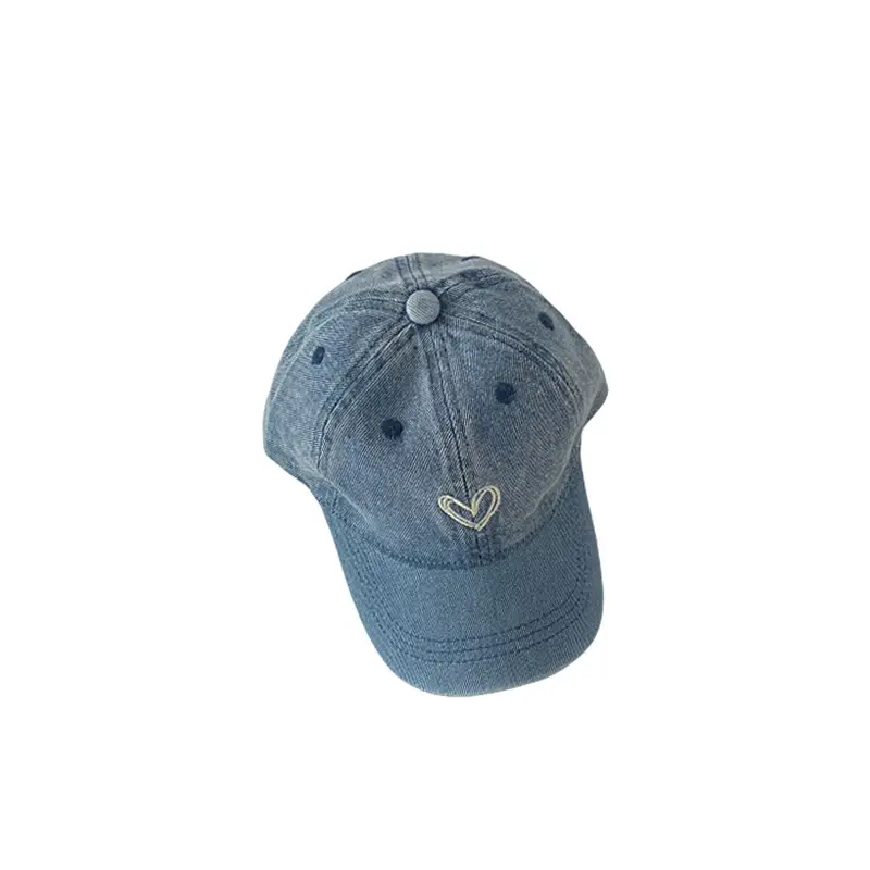 Blue Denim Heart Embroidered Baseball Cap for Boys Girls - Image 8