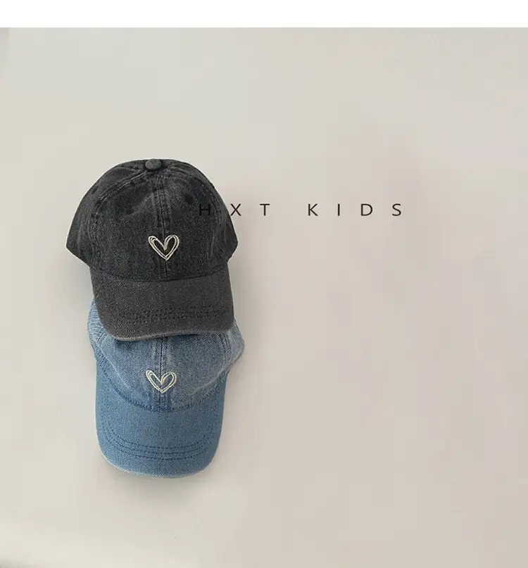 Blue Denim Heart Embroidered Baseball Cap for Boys Girls — feature 6