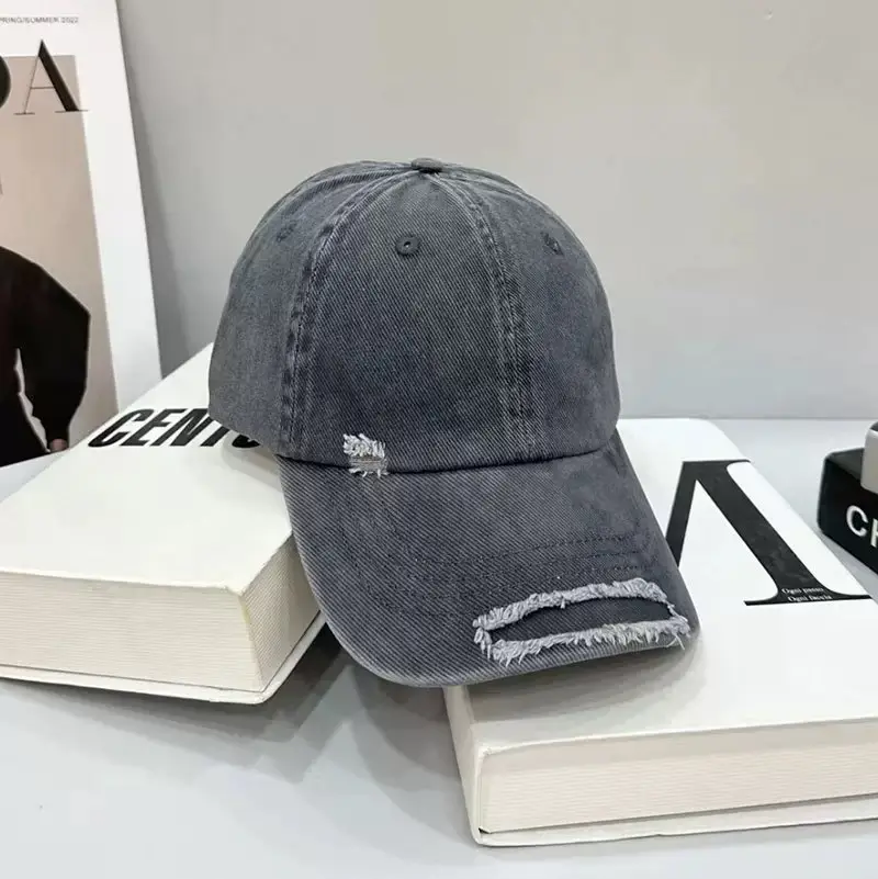 Korean Trendy Distressed Denim Cap for Men Women