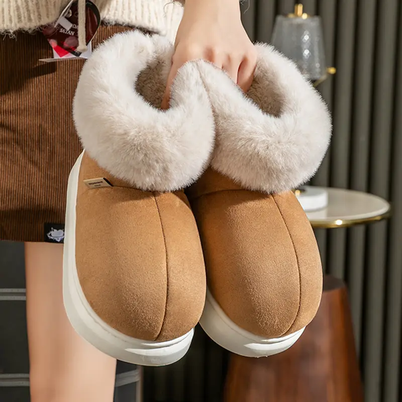 Douyin Internet Celebrity Popular Thick-Soled Warm Fleece-Lined Home High-Top Couple Cotton Slippers Home Confinement Shoes for Women - Image 5