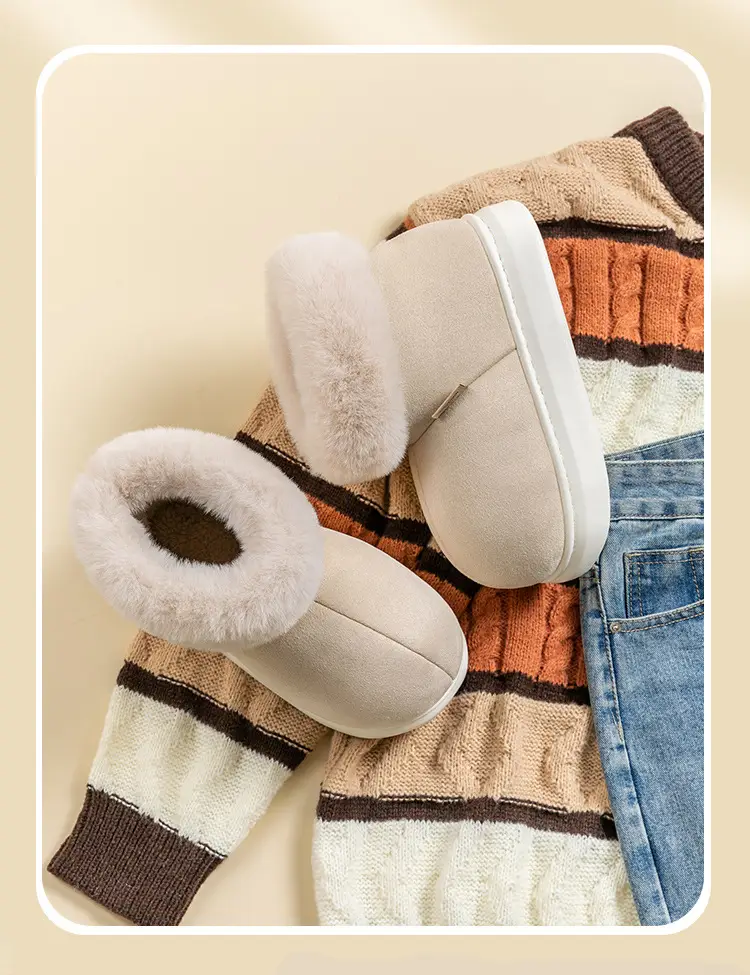 Douyin Internet Celebrity Popular Thick-Soled Warm Fleece-Lined Home High-Top Couple Cotton Slippers Home Confinement Shoes for Women — feature 11