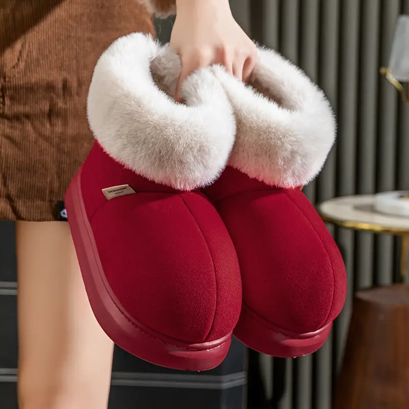 Douyin Internet Celebrity Popular Thick-Soled Warm Fleece-Lined Home High-Top Couple Cotton Slippers Home Confinement Shoes for Women - Image 2