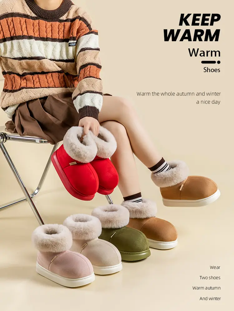 Cotton slippers women's winter thick-soled room fleece-lined home bag heel confinement cotton-padded shoes big fur mouth autumn and winter warm — feature 12