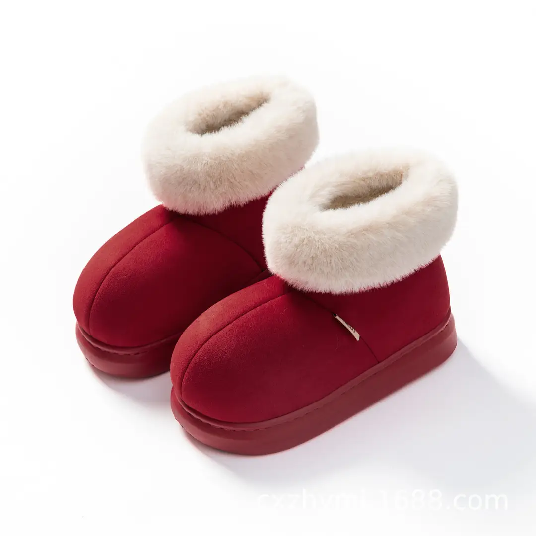 Cotton slippers women's winter thick-soled room fleece-lined home bag heel confinement cotton-padded shoes big fur mouth autumn and winter warm