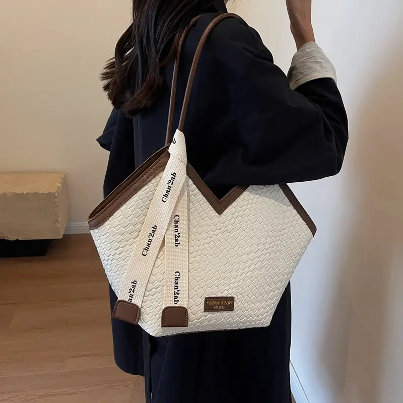Women Retro Quilted Shoulder Bag Brown White 2024 - Image 7
