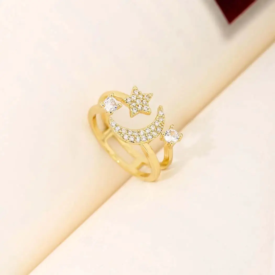 Gold Star Moon Zircon Ring for Women - Image 2