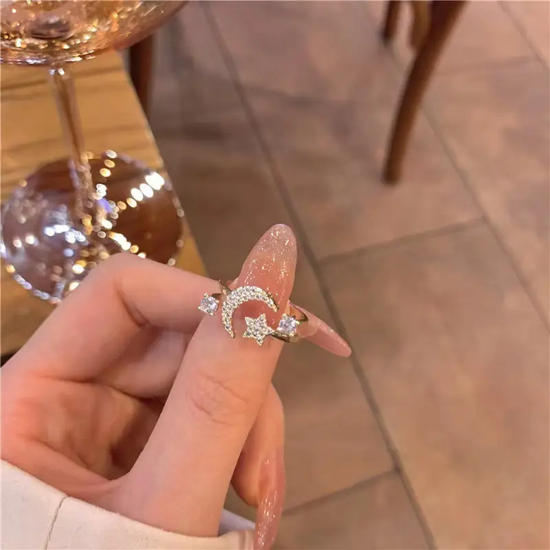 Gold Star Moon Zircon Ring for Women - Image 3