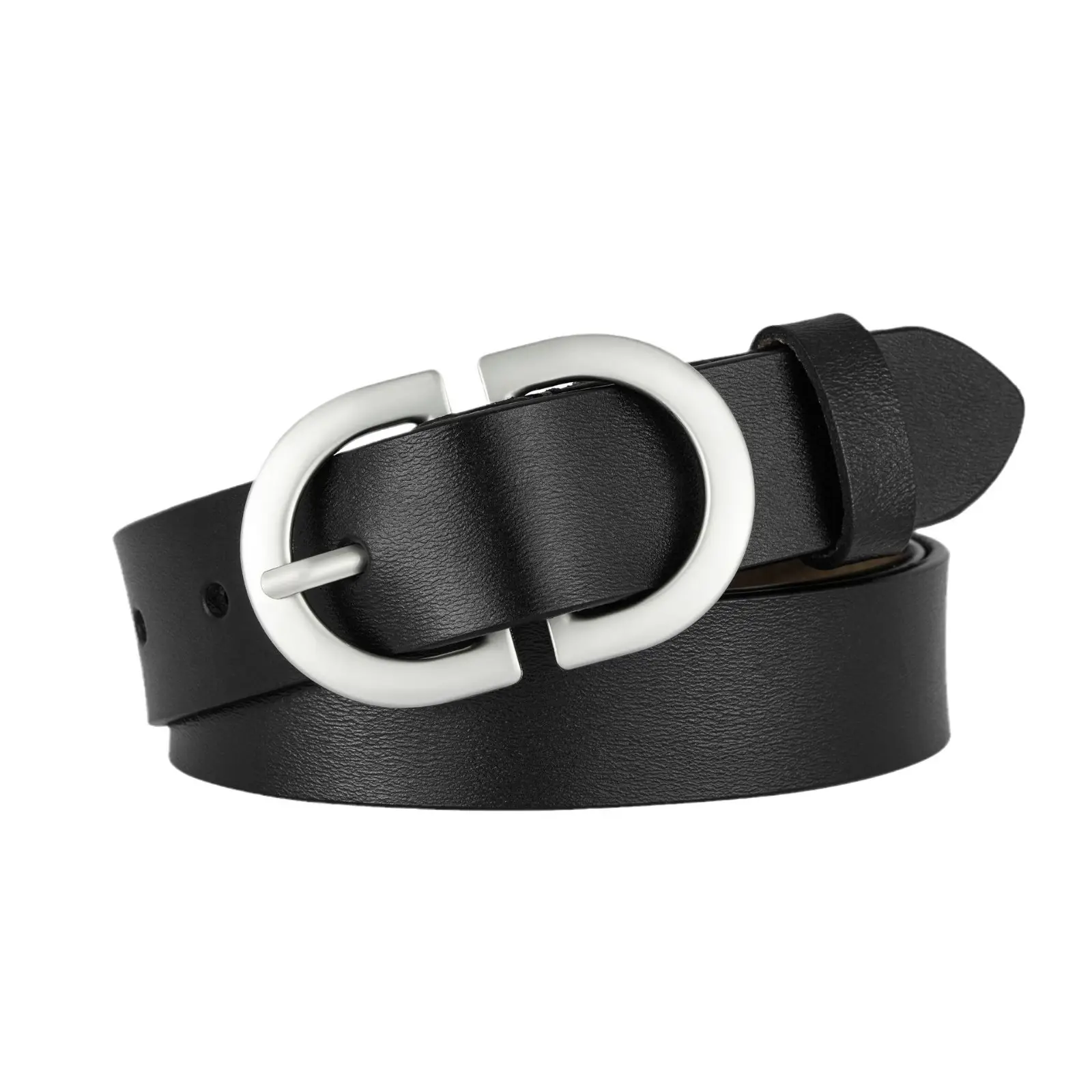 Vintage Leather Belt with Silver Buckle Beige - Image 9