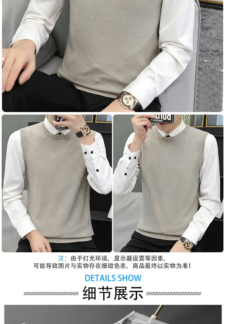 Men's Grey V-Neck Knitted Sleeveless Vest — feature 18