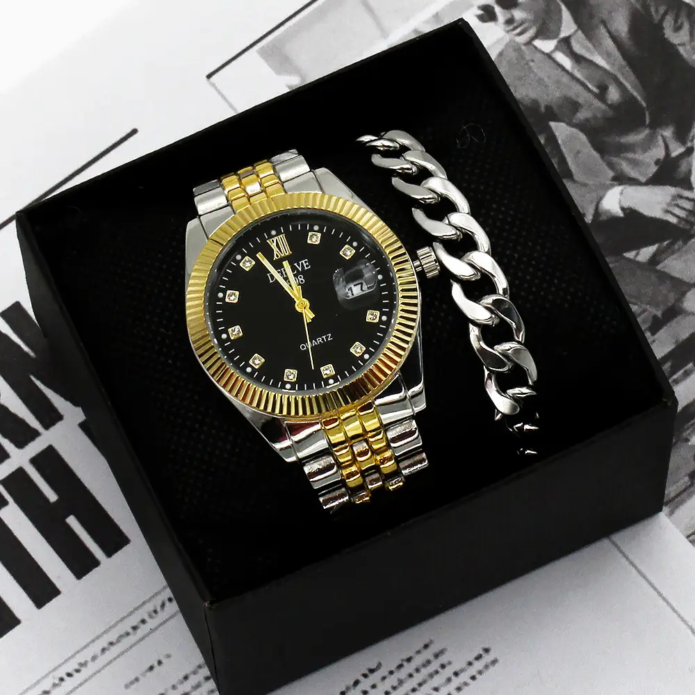 Men's Gold Watch Gift Set with Steel Bracelet — feature 5