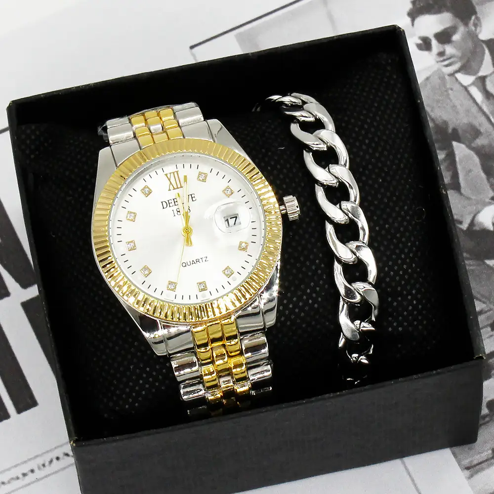 Men's Gold Watch Gift Set with Steel Bracelet — feature 6