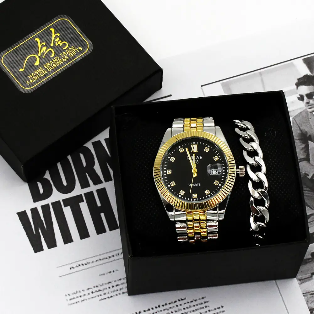Men's Gold Watch Gift Set with Steel Bracelet — feature 7