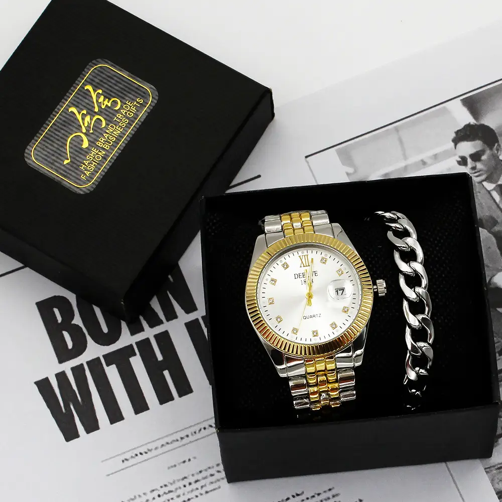 Men's Gold Watch Gift Set with Steel Bracelet — feature 8