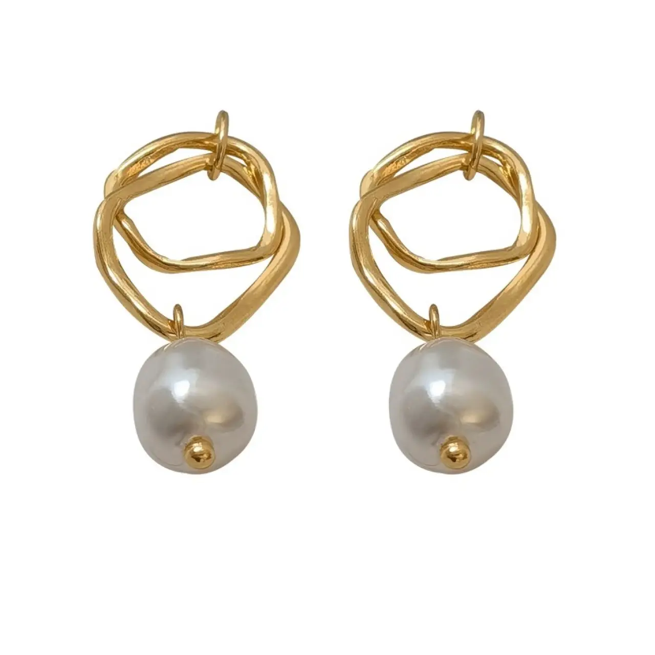 S925 Gold Pearl Geometric Earrings for Women - Image 5