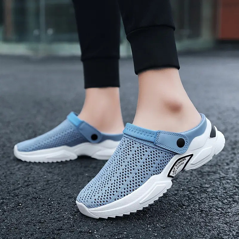 Men's Black Mesh Slip-On Sandals with White Sole — feature 1