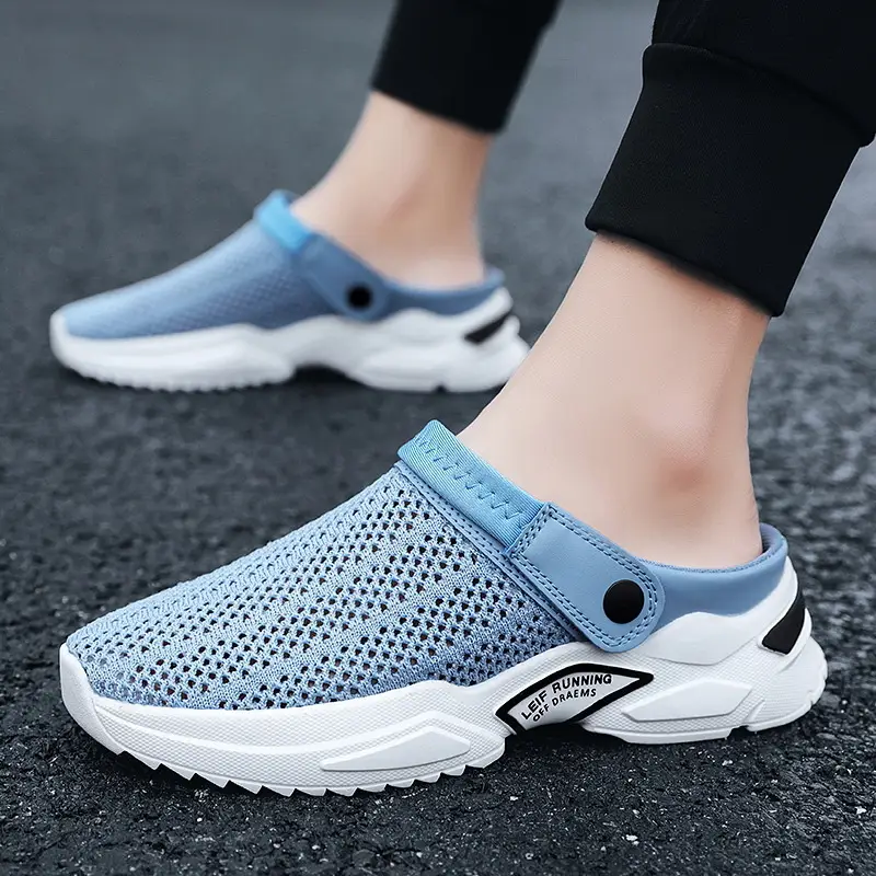 Men's Black Mesh Slip-On Sandals with White Sole — feature 3